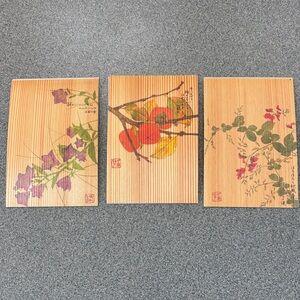 Vintage Botanical Japanese Wooden Painted Postcards